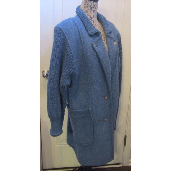 Vintage Geiger Austria Wool Coat Blue Lined Knit Sleeves Womens Sz 38 US M/L - Picture 7 of 11